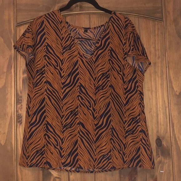 NWT brown and black stripe v-neck blouse - Picture 1 of 2